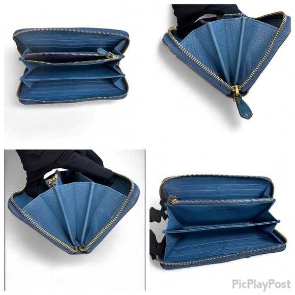 Women's Prada Saffiano Fiocco Leather Long Blue Zippered Ribbon Wallet - Picture 15 of 16